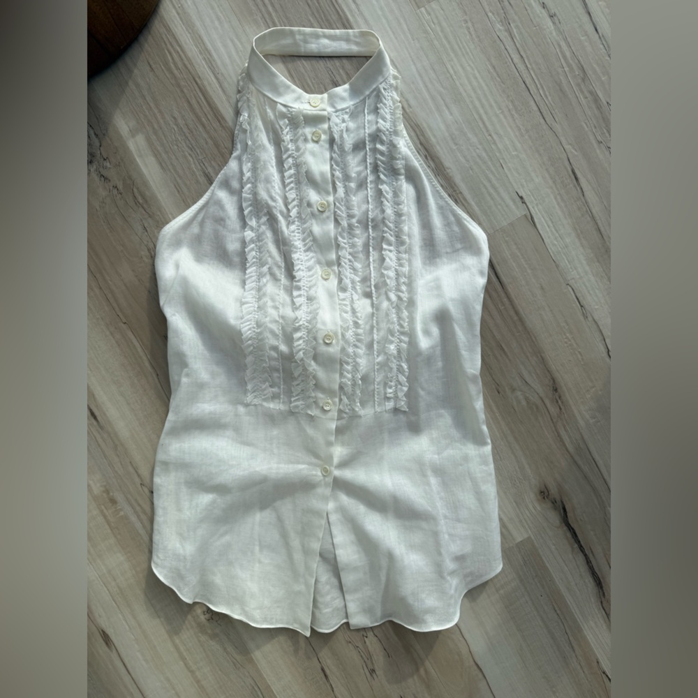 CELINE 100%cotton Halter Ruffle Blouse